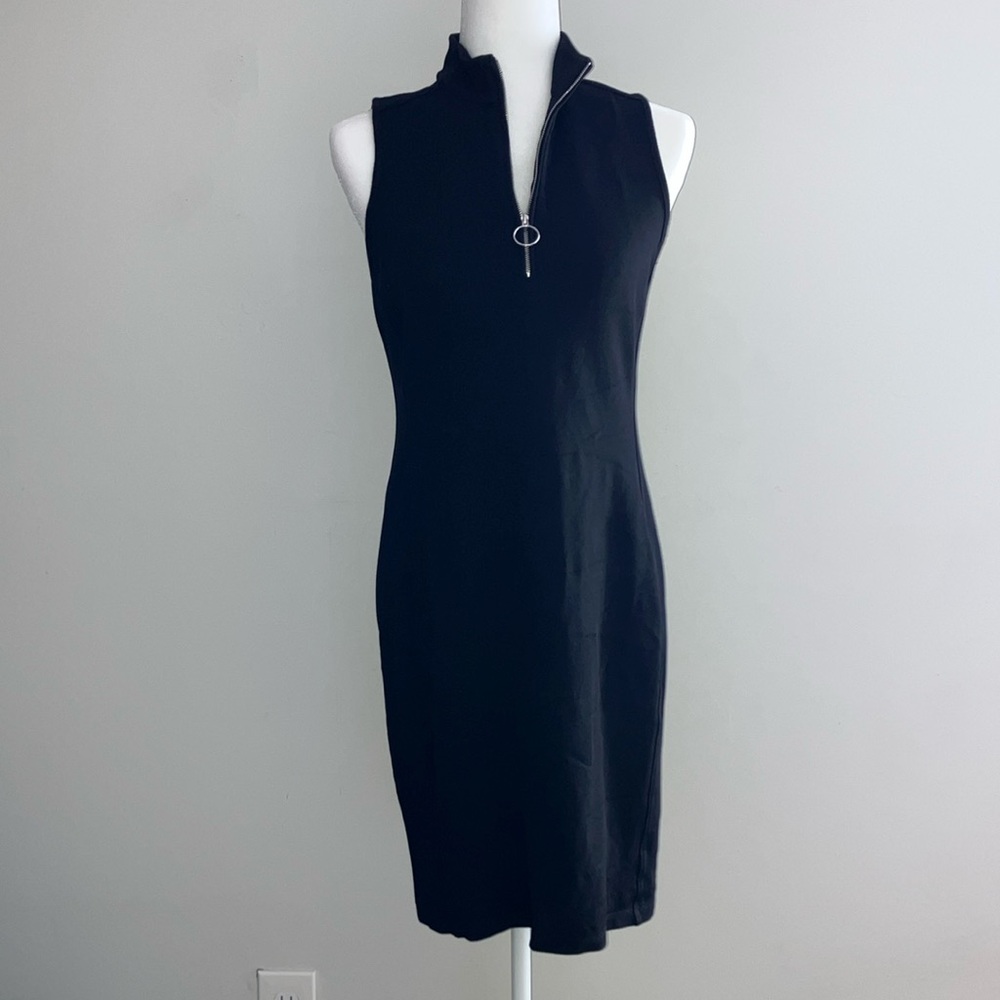 Lauren Ralph Lauren Black Pique Sleeveless Sheath Dress 3/4 Zip Front Size M